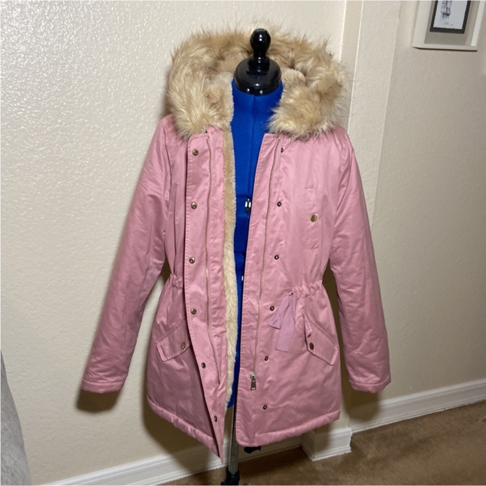 LOFT Pink Fur-Trimmed Puffer Jacket size XS - Picture 7 of 13